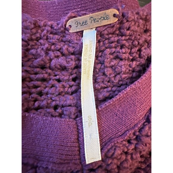 Free People Purple Knubby Textured Knit Sweater Size S Cotton Blend V Neck - Picture 2 of 4